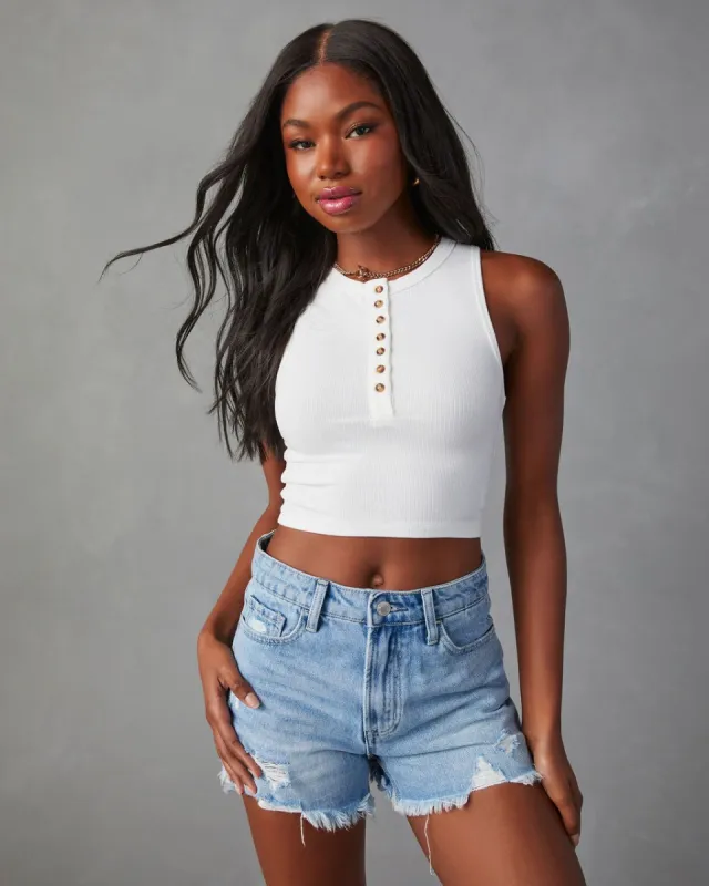 No Rules Button Front Crop Tank - White - FINAL SALE made by Vici