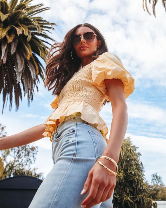Trysta Cotton Smocked Peplum Top - Yellow - FINAL SALE sold by Vici