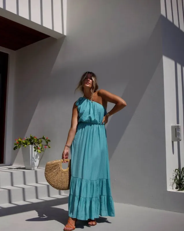 Serene Summer One Shoulder Maxi Dress - Teal - SALE sold by Vici