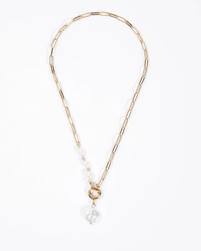 Lutana Pearl Charm Necklace - Gold sold by Vici