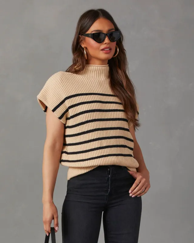 Kleid Striped Mock Neck Sweater - Beige sold by Vici