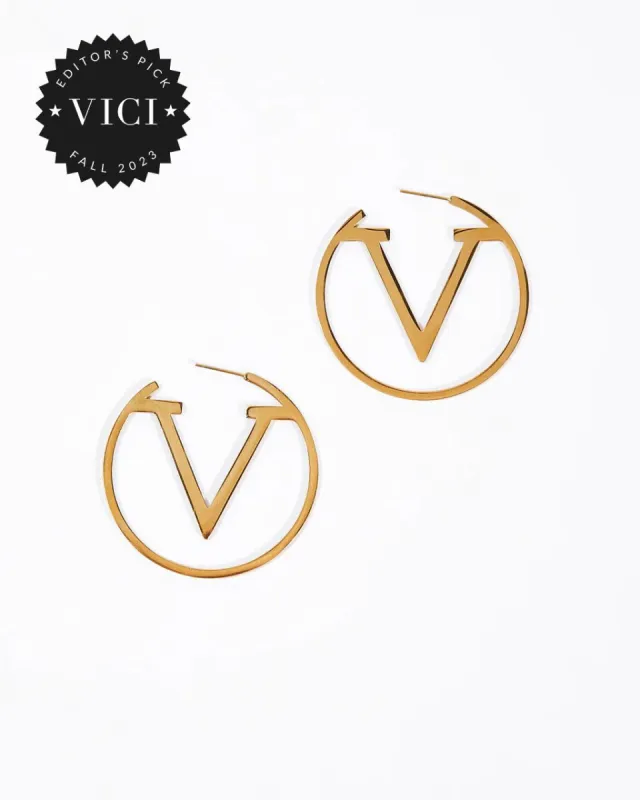 Valiant V-Hoop Earrings - Gold sold by Vici