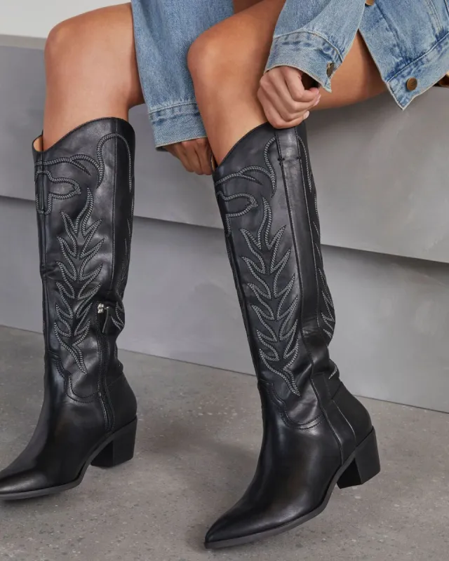 Montford Faux Leather Western Boots - Black sold by Vici