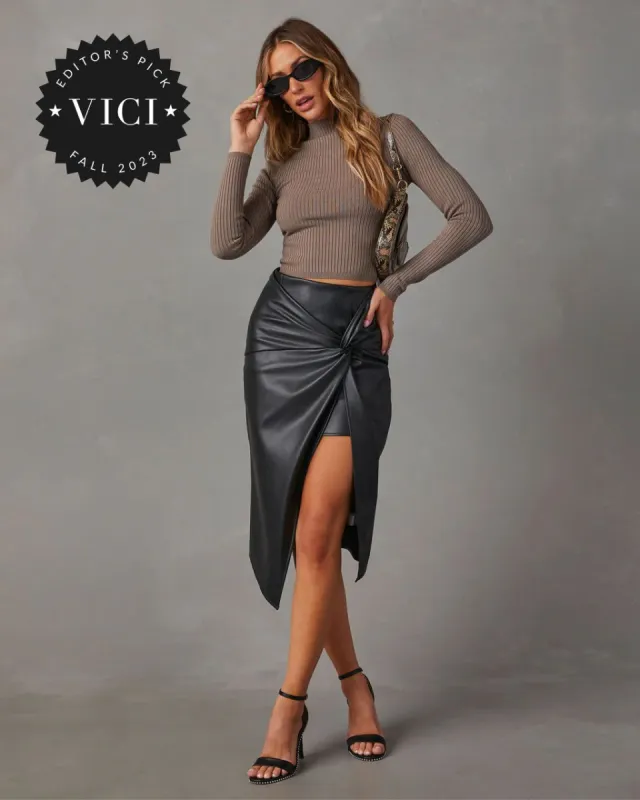Like Wow Faux Leather Twisted Midi Skirt - Black sold by Vici
