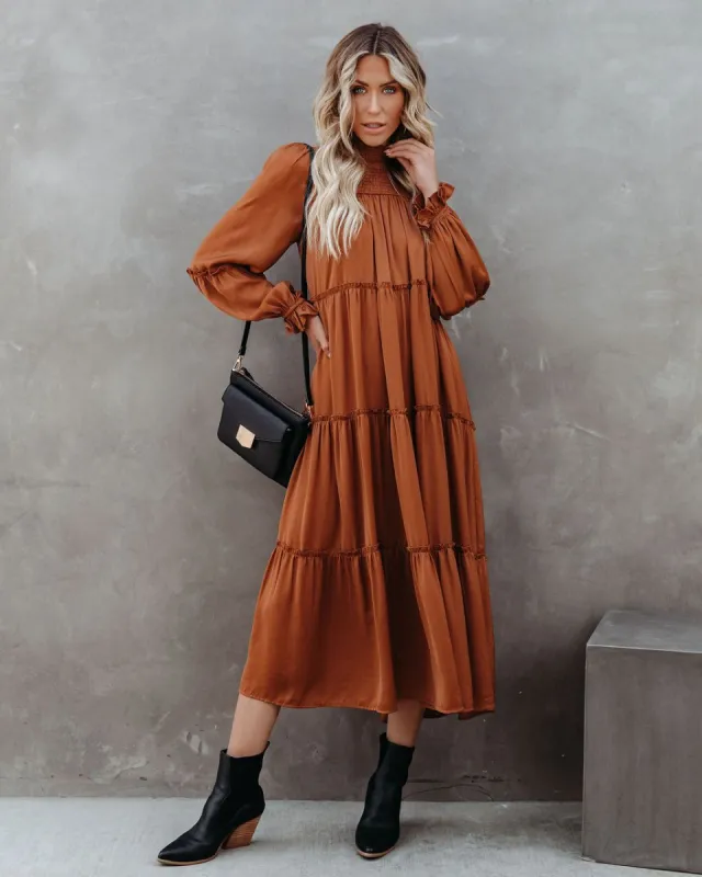 Isadore Satin Tiered Boho Midi Dress - FINAL SALE sold by Vici