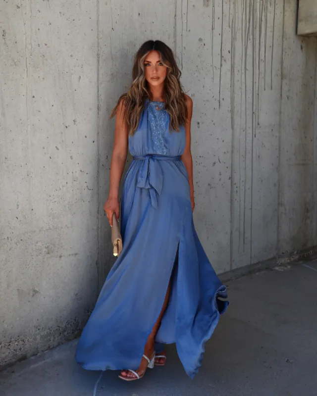 Trayce Satin Maxi Dress - Slate Blue - SALE sold by Vici