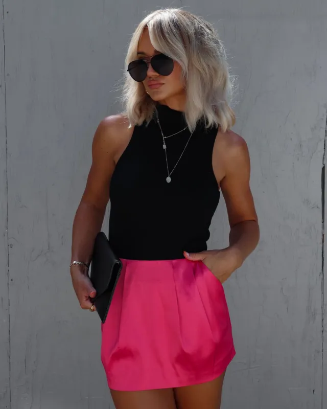 Neale Satin Mini Skirt - Fuchsia sold by Vici