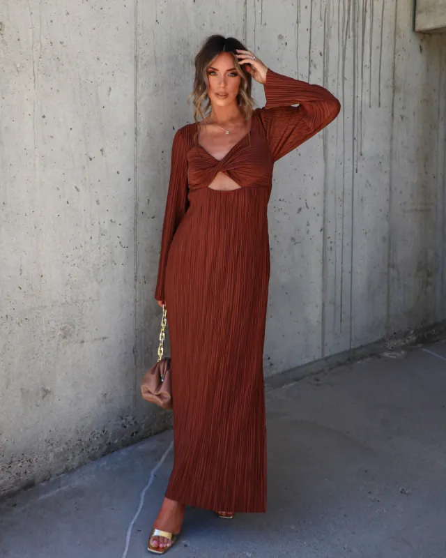 Grand Entrance Plisse Cutout Maxi Dress - Brown sold by Vici
