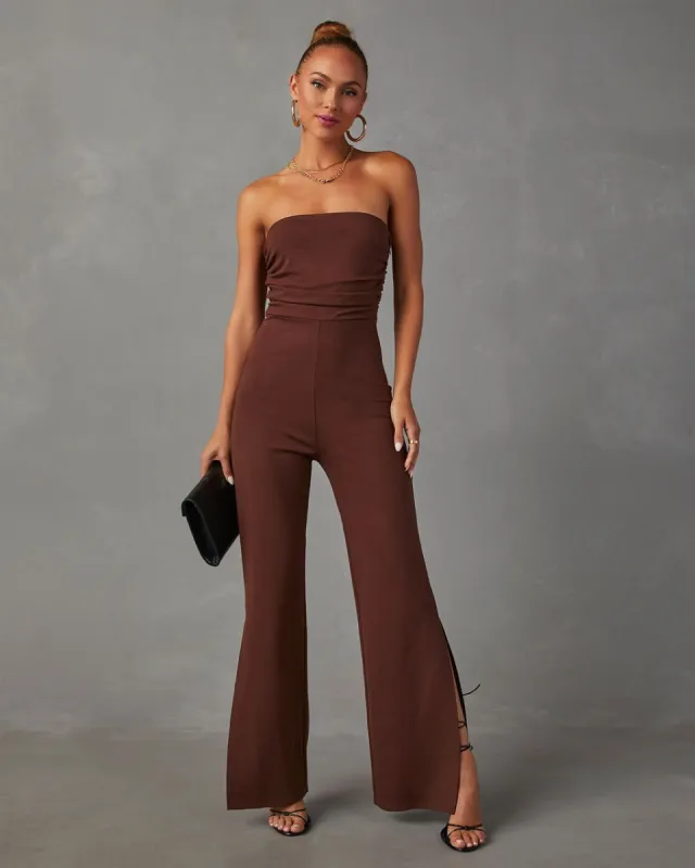 Deep In My Soul Strapless Knit Jumpsuit - Chocolate Brown sold by Vici