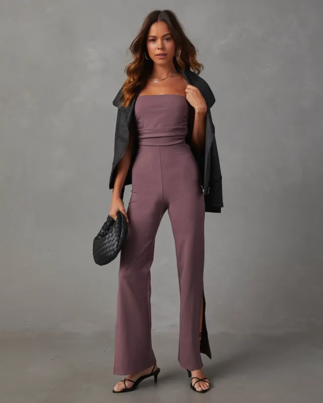 Deep In My Soul Strapless Knit Jumpsuit - Dark Mauve sold by Vici