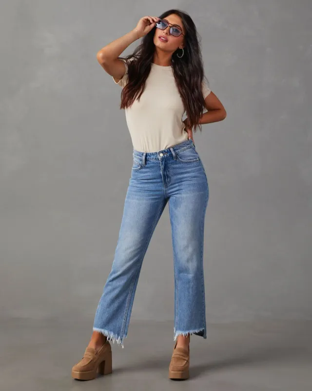 Tati High Rise Cropped Raw Hem Jeans - Medium Wash sold by Vici