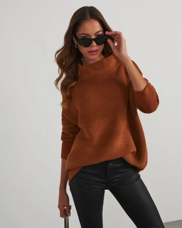 Under The Falling Leaves Knit Mock Neck Sweater - Toffee sold by Vici