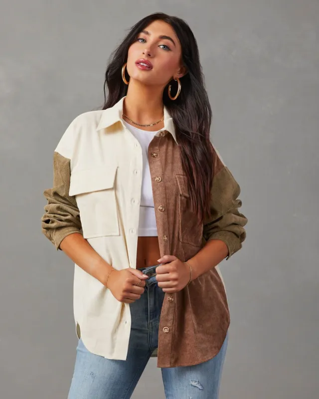 Connolly Corduroy Colorblock Button Down Top - Ivory - SALE sold by Vici