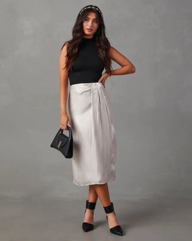 Like Heaven Satin Midi Skirt - Beige - SALE sold by Vici