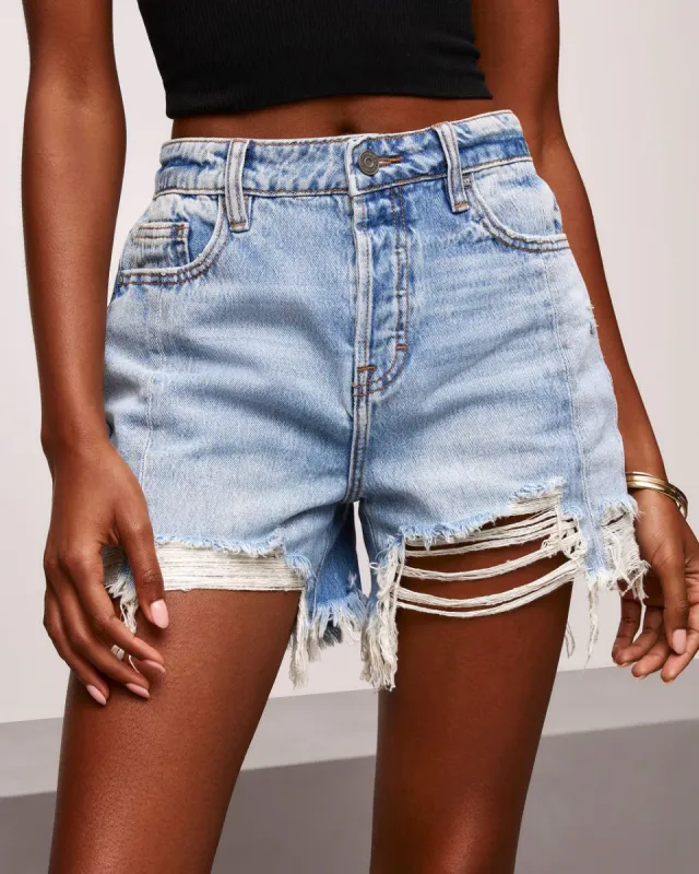 Santa Maria High Rise Distressed Hem Jean Shorts - FINAL SALE sold by Vici