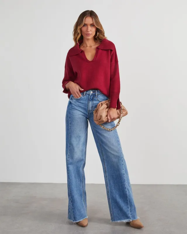 Avaleigh Collared Pullover Sweater - Burgundy sold by Vici