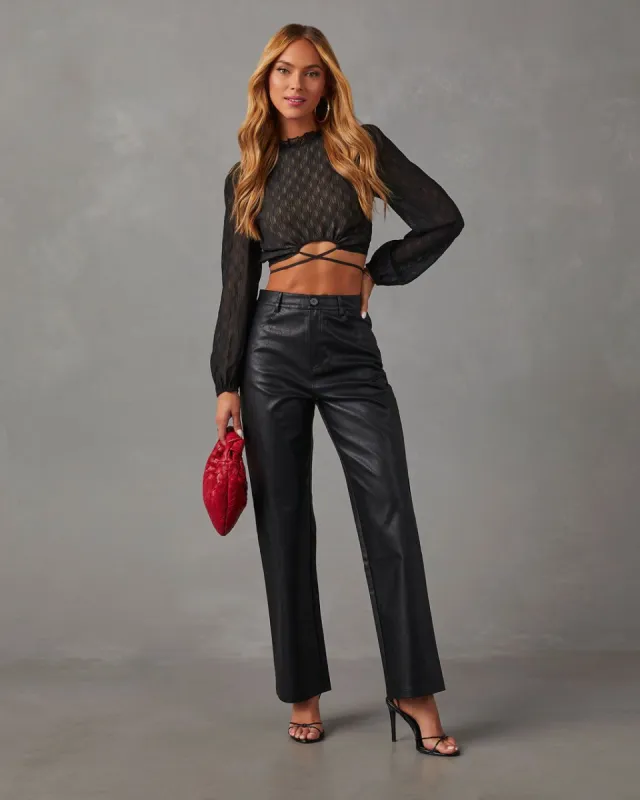 Office Hours Faux Leather Straight Leg Pants - Black sold by Vici