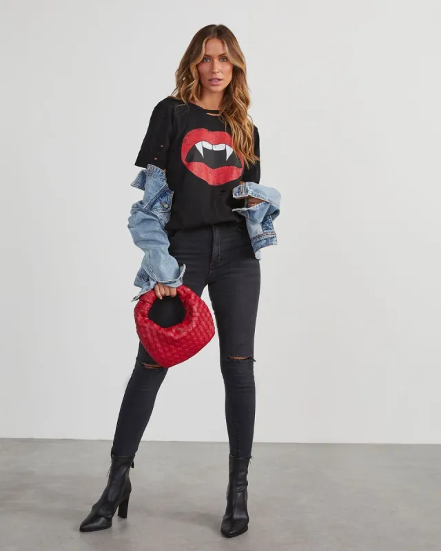 Vampire Lips Distressed Cotton Tee sold by Vici