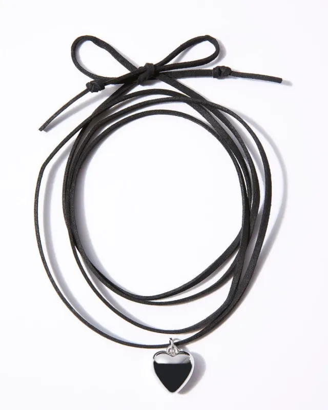 Krysa Heart Charm Cord Choker - Silver sold by Vici