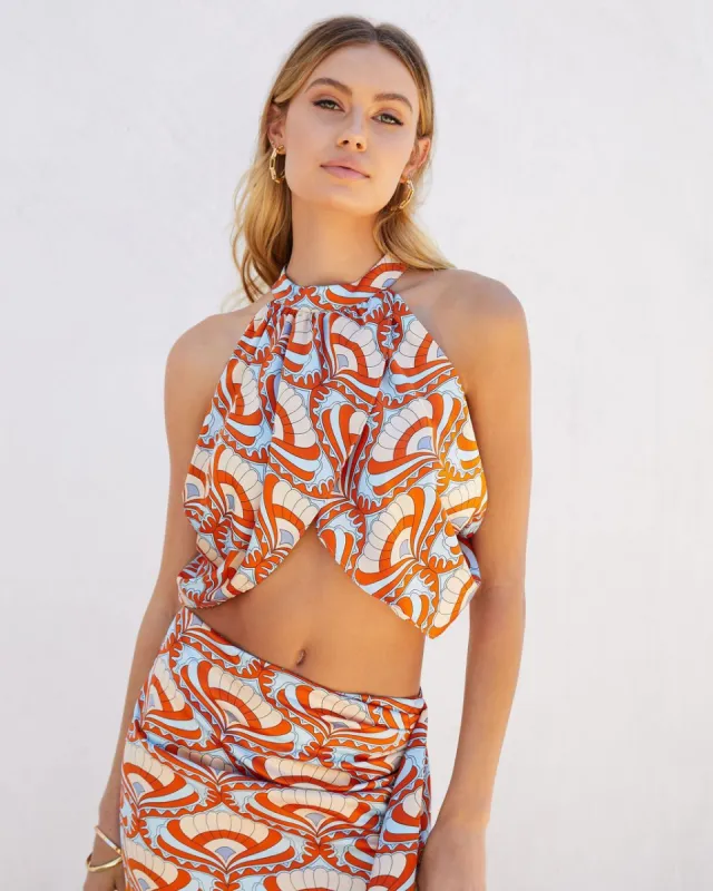 Nile Satin Printed Halter Crop Top - FINAL SALE sold by Vici