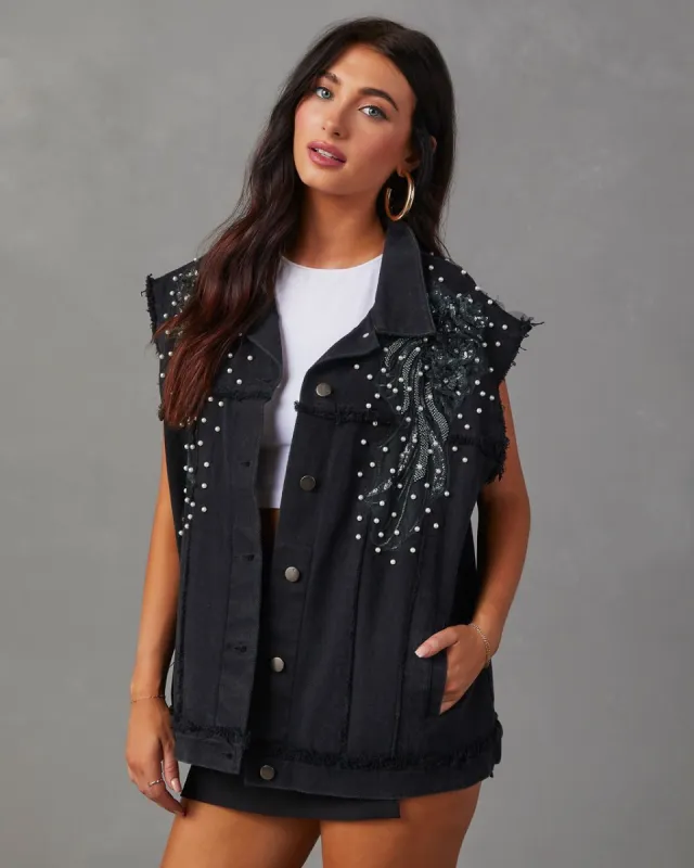 Kearney Oversized Statement Denim Vest - Black sold by Vici
