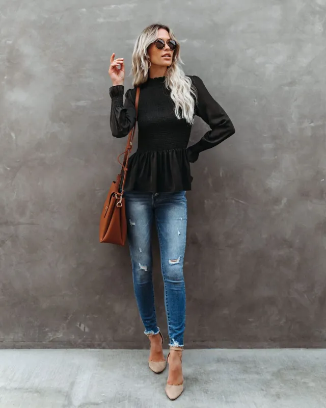 Down To Business Smocked Blouse - Dark Olive - FINAL SALE sold by Vici