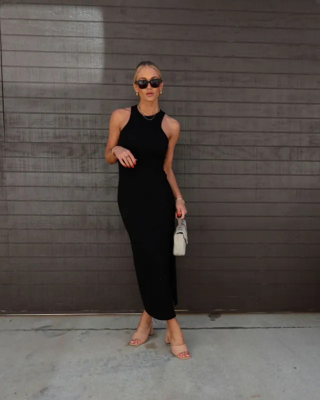 Symphony Ribbed Knit Midi Dress - Black - SALE sold by Vici