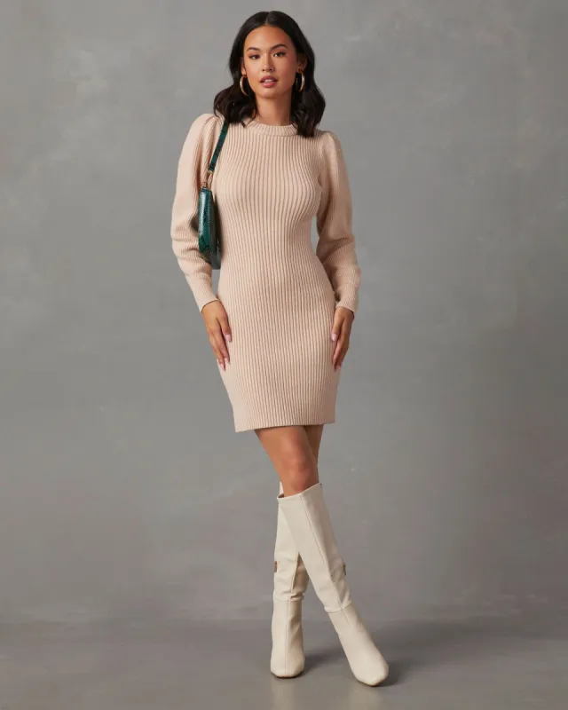 Sanori Long Sleeve Sweater Mini Dress - Cream sold by Vici