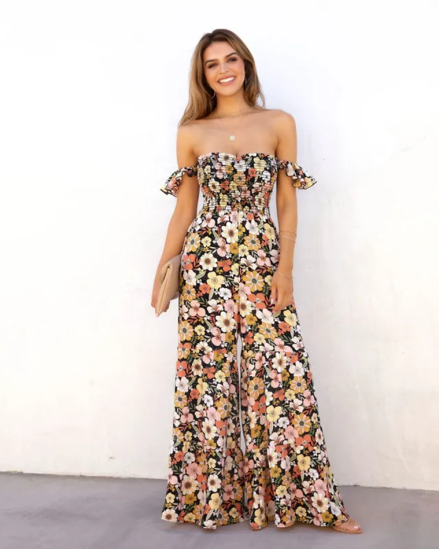 Onyx Garden Floral Pocketed Jumpsuit - SALE sold by Vici