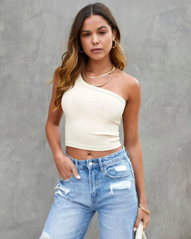 Dove Ribbed One Shoulder Seamless Top sold by Vici