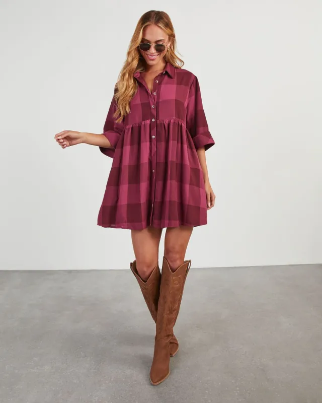 Shilah Plaid Babydoll Mini Dress sold by Vici