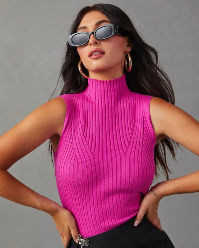 Sheryl Ribbed Mock Neck Sweater Tank - Magenta made by Vici