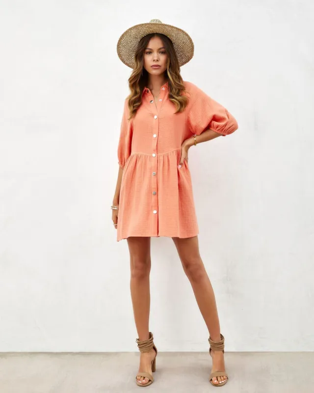 Irina Cotton Puff Sleeve Mini Dress - Orange - SALE sold by Vici