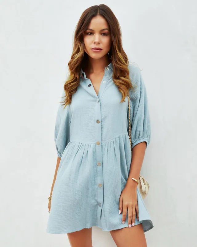 Irina Cotton Puff Sleeve Mini Dress - Light Blue - FINAL SALE sold by Vici