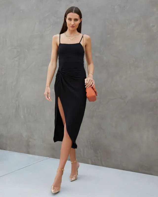 Adelina Twisted Front Slit Midi Dress - Black - FINAL SALE sold by Vici
