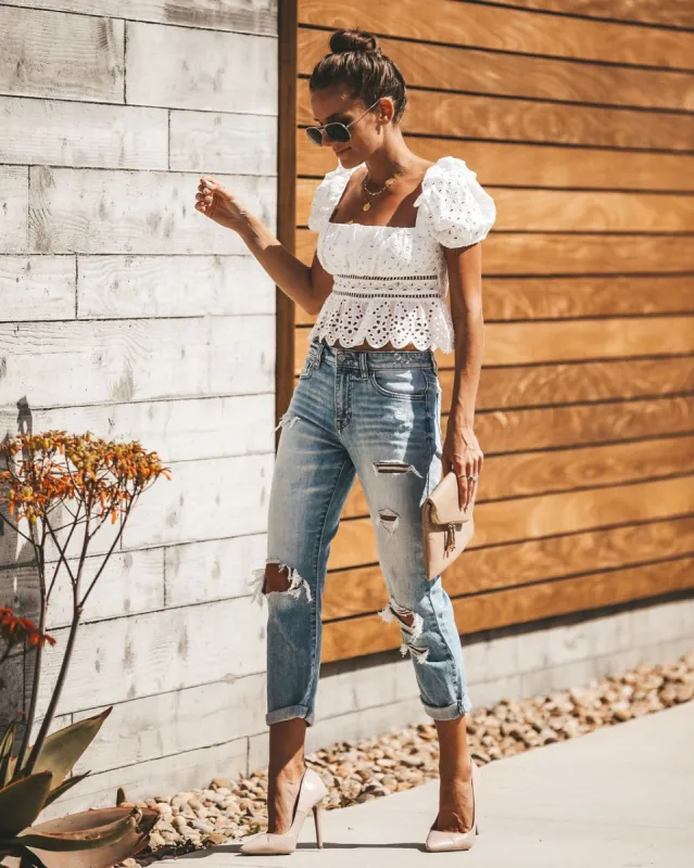 Country Girl Cotton Eyelet Crop Top - Off White - FINAL SALE sold by Vici