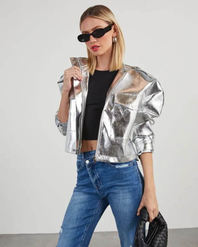 Attention Seeker Metallic Bomber Jacket sold by Vici