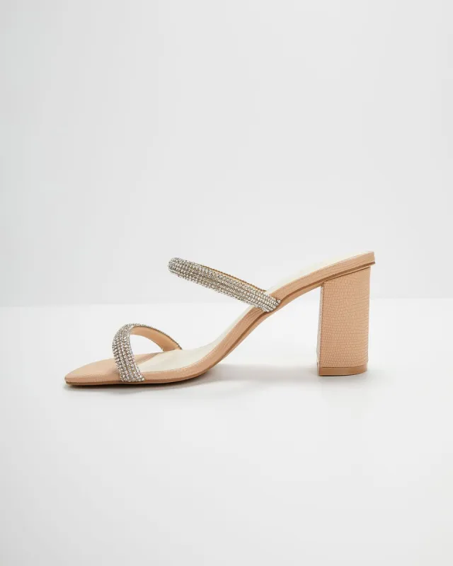 Elle Crystal Embellished Strappy Heels - Nude - SALE sold by Vici