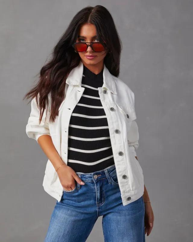 Josie Pocketed Vintage Denim Jacket - White made by Vici