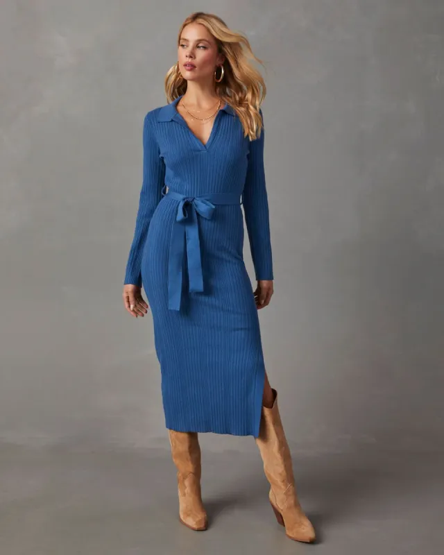 Asmara Tie Waist Midi Sweater Dress - Dark Blue sold by Vici