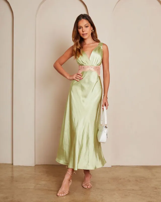 Forever Mine Satin Lace Slip Midi Dress - Lime - FINAL SALE sold by Vici
