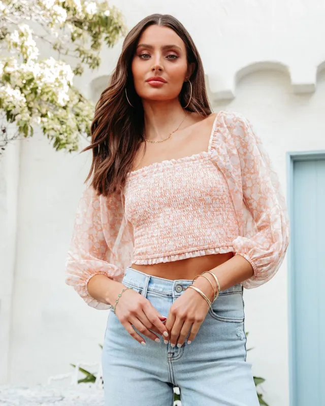 Flirt Away Floral Smocked Top - Peach - FINAL SALE sold by Vici