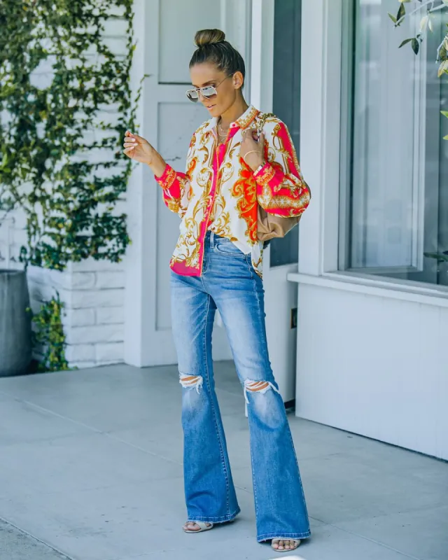 When In Rome Printed Button Down Blouse - FINAL SALE sold by Vici