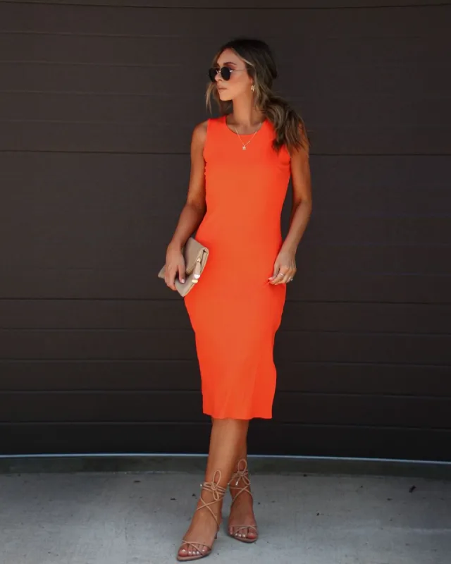 Hillary Ribbed Cotton Blend Midi Dress - Orange - SALE sold by Vici