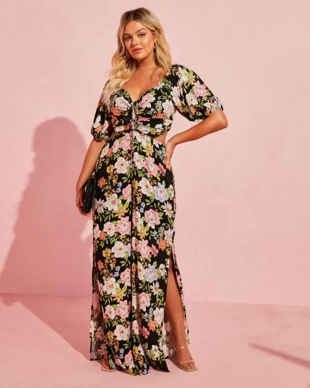 Cambelle Floral Puff Sleeve Cutout Jumpsuit - SALE sold by Vici