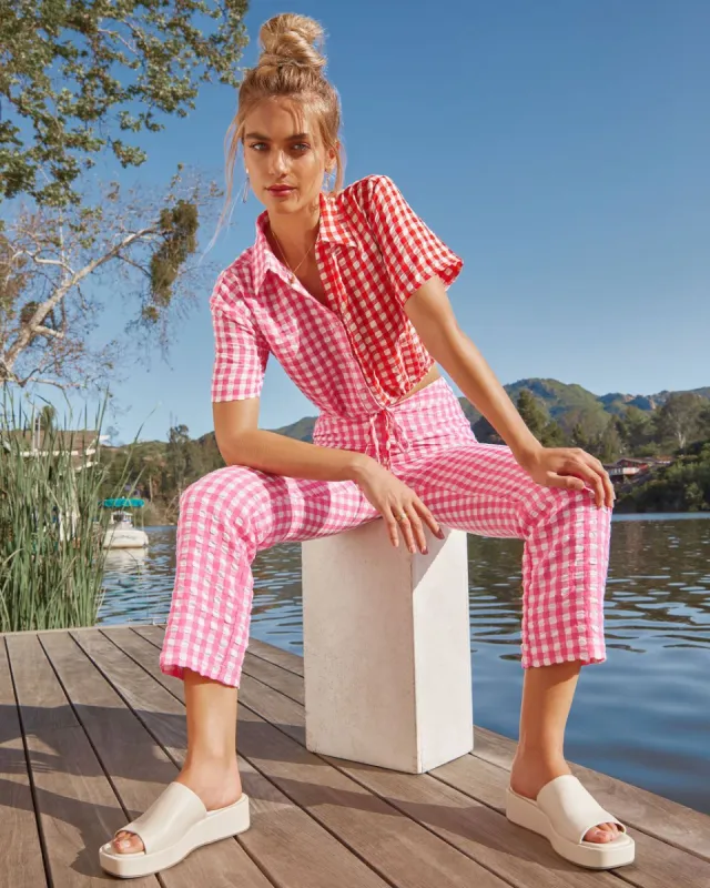 Kamala Gingham Textured Straight Leg Pants sold by Vici