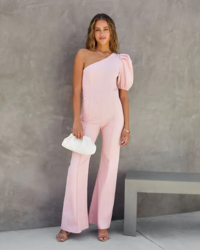 Robynn Cotton One Shoulder Flare Jumpsuit - Pink - FINAL SALE made by Vici