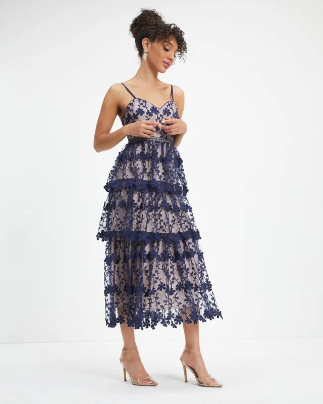 Pascal Tiered Crochet Lace Midi Dress made by Vici