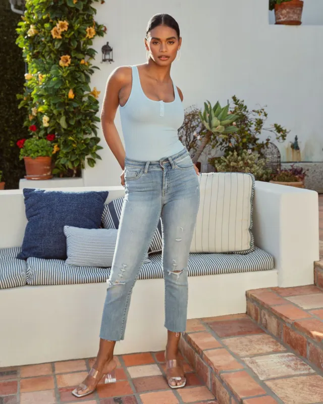 Huntley Ribbed Bodysuit - Baby Blue - FINAL SALE sold by Vici