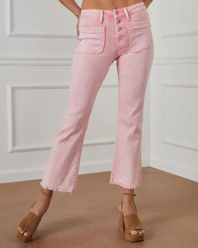 Carlton Mineral Wash High Waisted Flare Frayed Hem Jeans sold by Vici